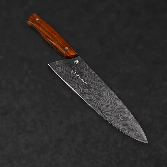 Kodiak Hand-Forged Damascus Steel 8" Chef Knife - Walnut - BladeWolf A2Z image 4