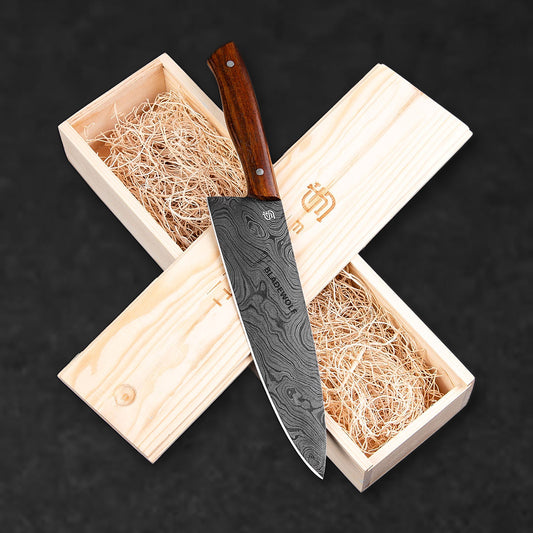 Kodiak Hand-Forged Damascus Steel 8" Chef Knife - Walnut - BladeWolf A2Z image 5