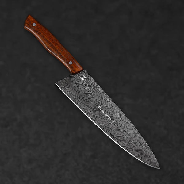 Kodiak Hand-Forged Damascus Steel 8" Chef Knife - Walnut - BLEM - BladeWolf A2Z image 1