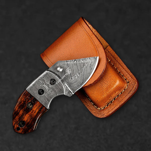 Lightoller Hand-Forged Damascus Steel EDC Folding Knife - Rosewood - BladeWolf A2Z image 1