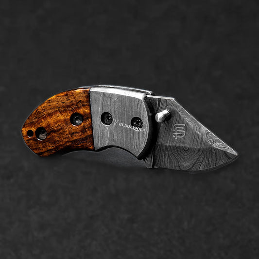 Lightoller Hand-Forged Damascus Steel EDC Folding Knife - Rosewood - BladeWolf A2Z image 4