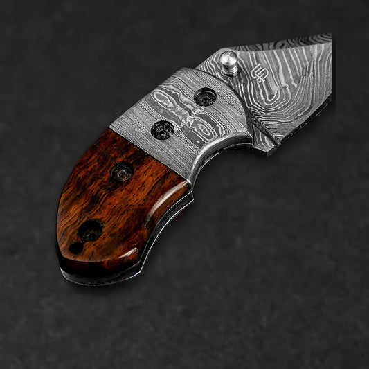 Lightoller Hand-Forged Damascus Steel EDC Folding Knife - Rosewood - BladeWolf A2Z image 6