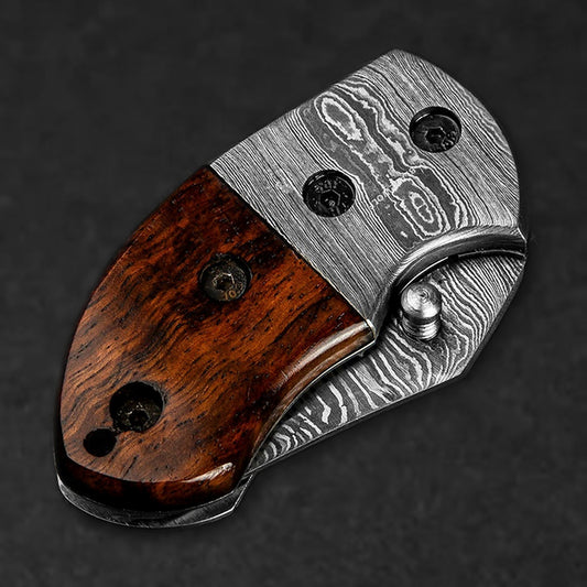 Lightoller Hand-Forged Damascus Steel EDC Folding Knife - Rosewood - BladeWolf A2Z image 10