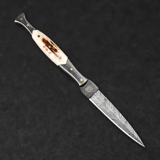 Morgan le Fay Hand-Forged Damascus Steel Dagger - Stag Antler