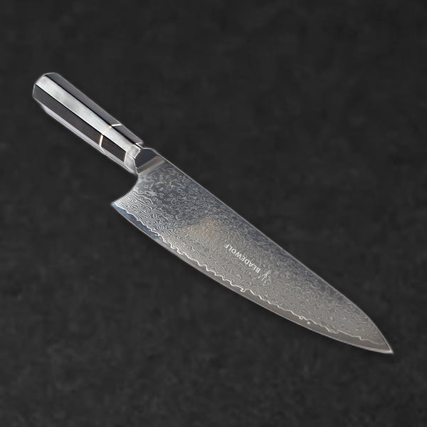 Octad Japanese Damascus Steel 9" Chef Knife with Ebony Handle - BladeWolf A2Z image 1