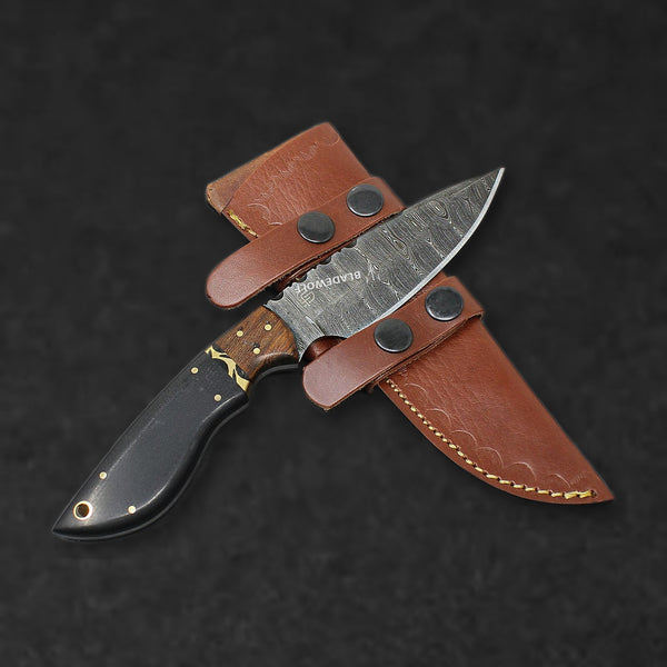 Quanah Hand-Forged Damascus Steel Hunting Knife - G10 and Walnut - BladeWolf A2Z image 1