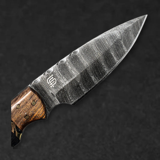 Quanah Hand-Forged Damascus Steel Hunting Knife - G10 and Walnut - BladeWolf A2Z image 3