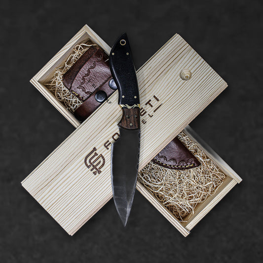 Quanah Hand-Forged Damascus Steel Hunting Knife - G10 and Walnut - BladeWolf A2Z image 6