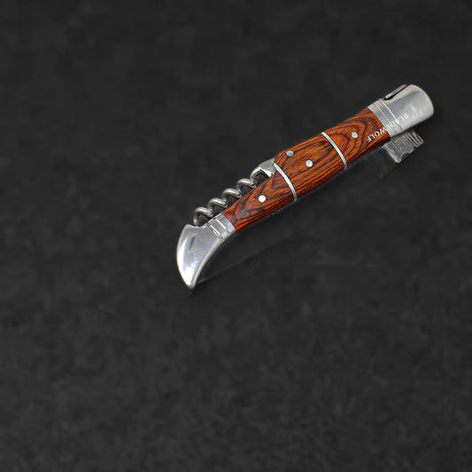 Rhône Rangers Damascus Steel Folding Knife with Wine Corkscrew - Tali Wood