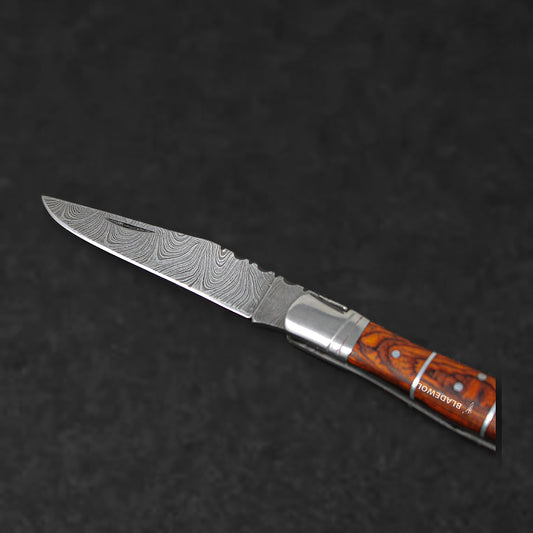 Rhône Rangers Damascus Steel Folding Knife with Wine Corkscrew - Tali Wood - BladeWolf A2Z image 6