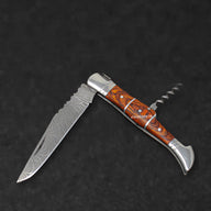 Rhône Rangers Damascus Steel Folding Knife with Wine Corkscrew - Tali Wood - BladeWolf A2Z image 8