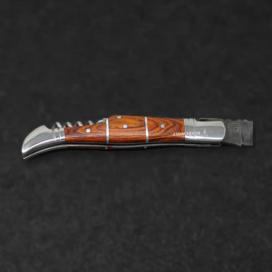 Rhône Rangers Damascus Steel Folding Knife with Wine Corkscrew - Tali Wood - BladeWolf A2Z image 14