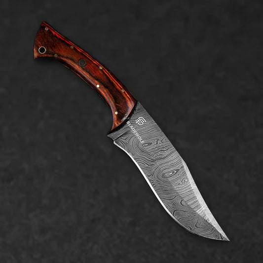 Scythian Hand-Forged Damascus Steel Hunting Knife - Pakkawood