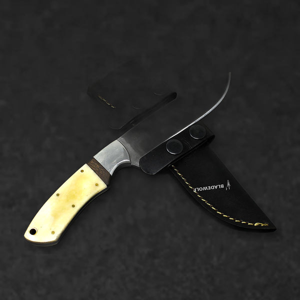 Sir Edmund Hand-Forged Damascus Steel Knife - Camel Bone and Walnut - BladeWolf A2Z image 1