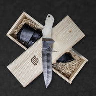 Sir Edmund Hand-Forged Damascus Steel Knife - Camel Bone and Walnut - BladeWolf A2Z image 6