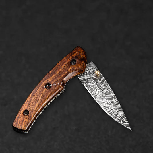 The Londoner Hand-Forged Damascus Steel Folding Knife - Tali Wood
