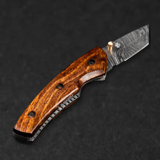 The Londoner Hand-Forged Damascus Steel Folding Knife - Tali Wood - BladeWolf A2Z image 5