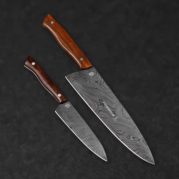 The Minimalist Hand-Forged Damascus Steel 2-Knife Kitchen Set - BladeWolf A2Z image 1