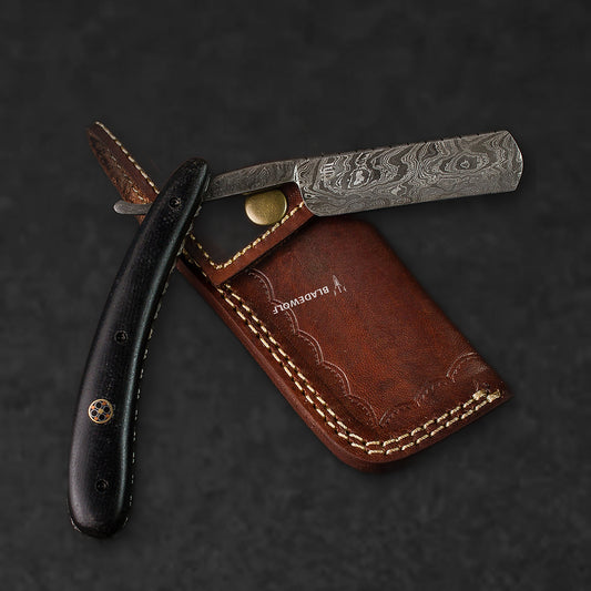Throat Cutter Hand-Forged Damascus Steel Straight Razor - Black G10