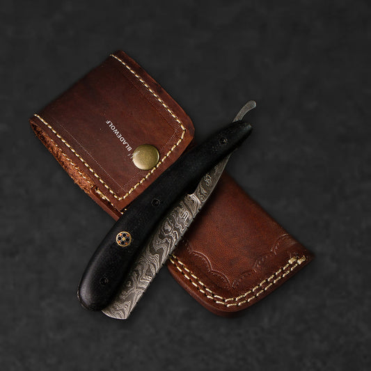 Throat Cutter Hand-Forged Damascus Steel Straight Razor - Black G10 - BladeWolf A2Z image 5