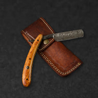 Throat Cutter Hand-Forged Damascus Steel Straight Razor - Olive Wood - BladeWolf A2Z image 1