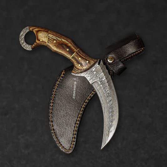 Tiger's Claw Hand-Forged Damascus Steel Karambit - Tali Wood - BladeWolf A2Z image 7